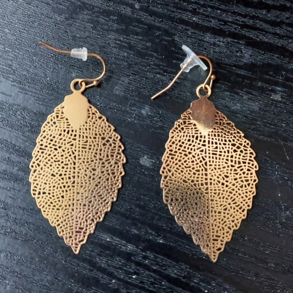 Gold Colored Dangle Earrings - Picture 1 of 2